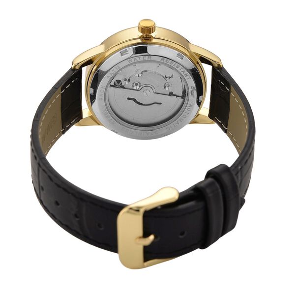 GENOA - Moissanit, Automatik-Armbanduhr mit Herz-Design und Datumsanzeige, Dandong-Uhrwerk, Wei&szlig;es Zifferblatt, Goldfarben, Schwarz Lederarmband, 36 mm image number 7