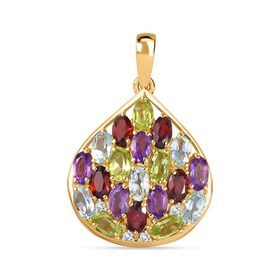 Roter Granat, Blau Topas Anhänger 925 Silber 750 Gelb Vermeil ca. 5.39 ct