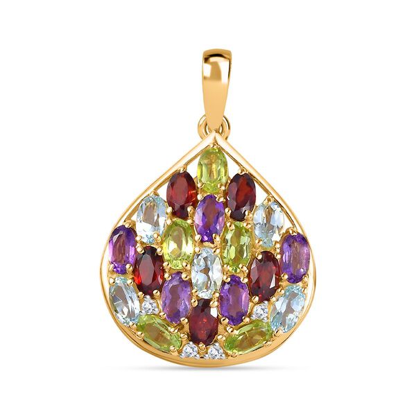 Roter Granat, Blau Topas Anh&auml;nger 925 Silber 750 Gelb Vermeil ca. 5.39 ct