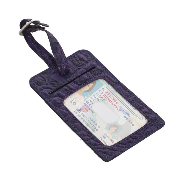 2er Set - Reisepass-Etui aus 100% echtem Leder mit RFID Schutz, mit passendem Kofferanh&auml;nger, Krokopr&auml;gung, Violett image number 2