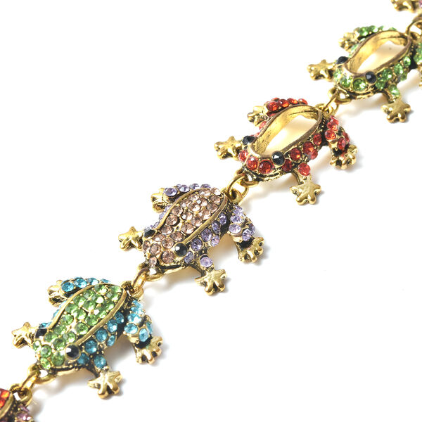 Mehrfarbiges Kristall-Frosch-Armband in Goldton image number 3