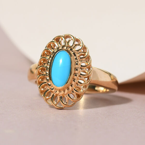 Nat&uuml;rlicher Sleeping Beauty T&uuml;rkis-Ring, 925 Silber vergoldet  ca. 0,58 ct image number 2