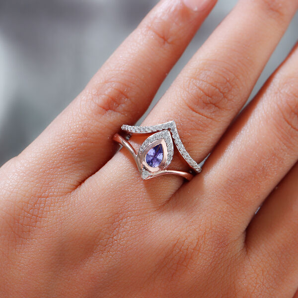 Tansanit und Zirkonia 2er-Set Ringe in Silber image number 3