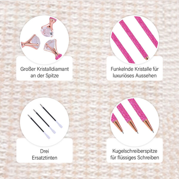 3er Set Kristallkugelschreiber leuchtender Stift -Blau mit Ersatztinte, Rosa image number 5