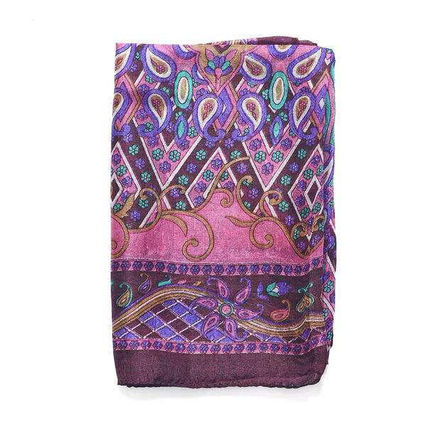 Bedruckter 100% Satin-Seidenschal, Weinrot image number 5