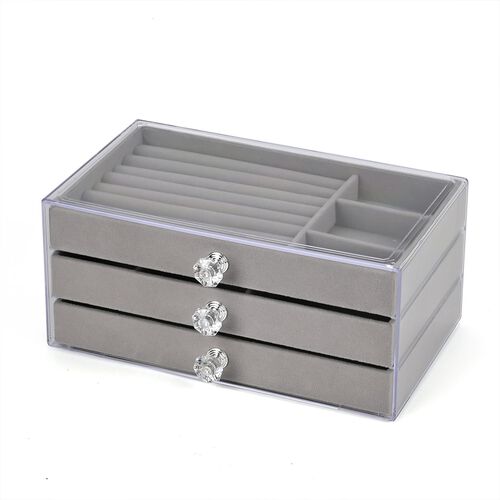 3-lagige stapelbare Schmuckbox, 23,5x13,5x10,5cm, Grau image number 0