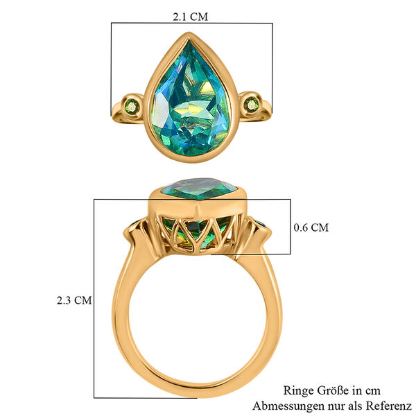 Pfau Quarz Triplette, natürlicher Chromdiopsid Ring, 925 Silber vergoldet, (Größe 17.00), ca. 6.02 ct image number 7