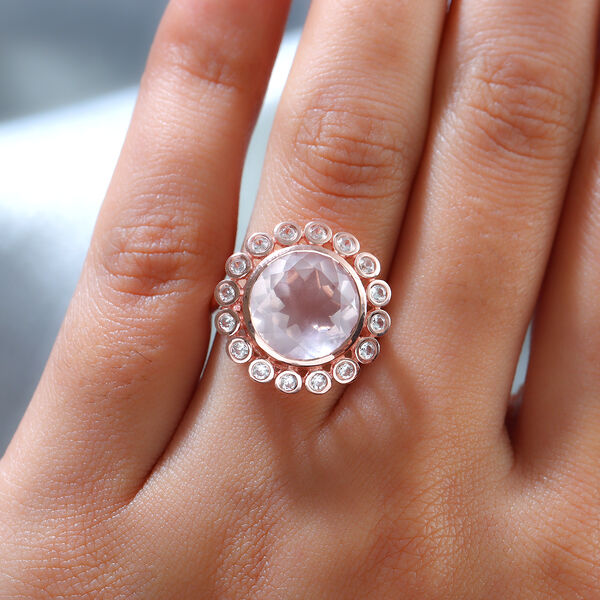 Rosenquarz und Zirkon-Ring, 925 Silber ros&eacute;vergoldet  ca. 5,87 ct