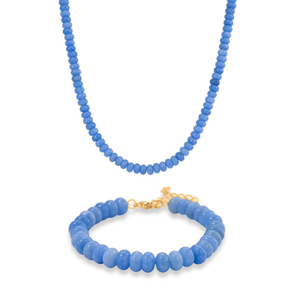 Blaue Quarzit 45+5cm Halskette und 17+5cm Armband image number 0