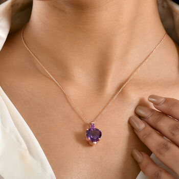 GP Amore Kollektion- AA Rose De France Amethyst, afrikanischer Amethyst und blauer Saphir Anh&auml;nger mit 50cm Kette - 6,31 ct.
