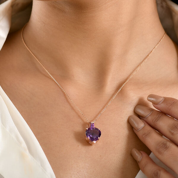 GP Amore Kollektion- AA Rose De France Amethyst, afrikanischer Amethyst und blauer Saphir Anh&auml;nger mit 50cm Kette - 6,31 ct. image number 3
