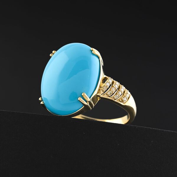 AAA Sleeping Beauty T&uuml;rkis (Oval 20x15mm), Wei&szlig;er Diamant Ring 417 Gold (Gr&ouml;&szlig;e 18.00) ca. 12.85 ct image number 1