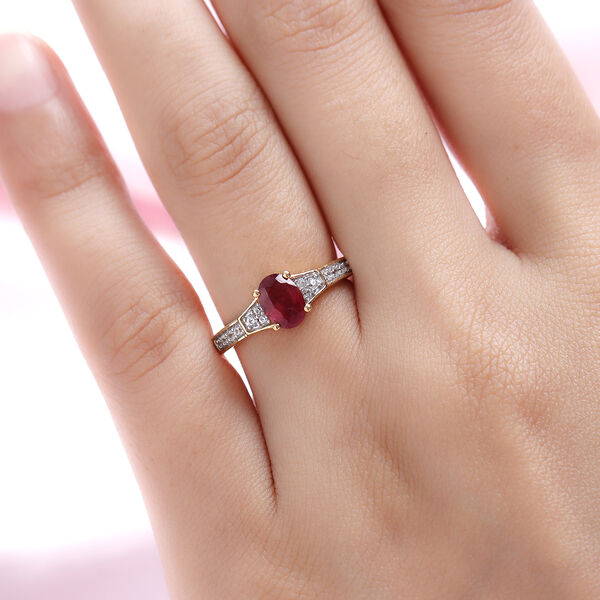 Afrikanischer Rubin und wei&szlig;er Zirkon-Ring, 925 Silber vergoldet  ca. 1,27 ct image number 3