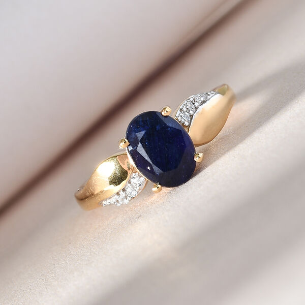 Masoala Saphir (Fissure gef&uuml;llt) und Zirkon Ring 925 Silber vergoldet image number 2