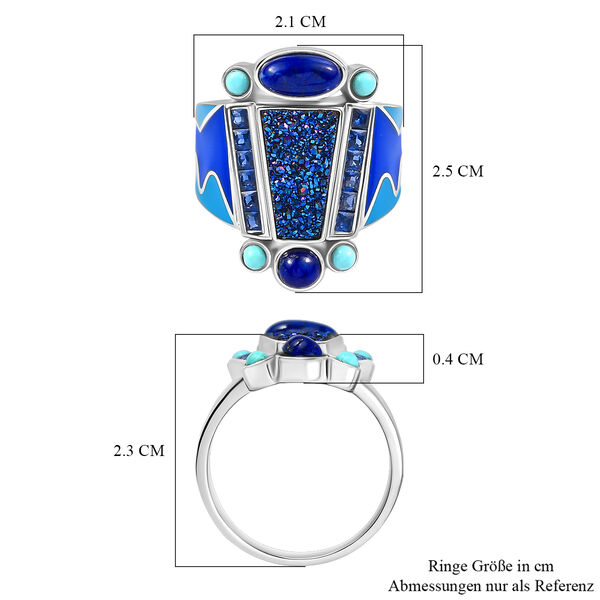 Sajen Silber - Blauer Drusy Quarz, Lapislazuli Ring 925 Silber rhodiniert (Größe 18.00) ca. 2.68 ct image number 7