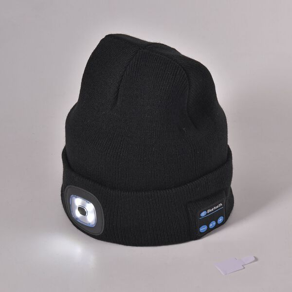 Stilvolle und vielseitige Strickm&uuml;tze mit Bluetooth und eingebautem LED-Licht, 21x28cm, schwarz image number 2