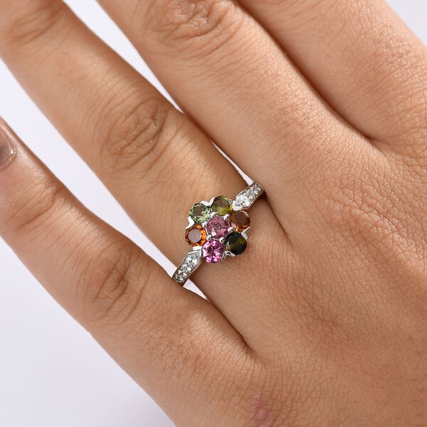 D'Joy Multi-Turmalin floraler Ring und Ohrringe image number 3