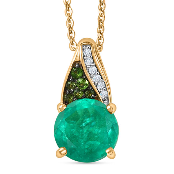 D'Joy Smaragd-Quarz Triplette, Nat&uuml;rlicher Chromdiopsid Schmuckset ca. 50 cm 925 Silber 750 Gelbgold Vermeil ca. 2,46 ct.