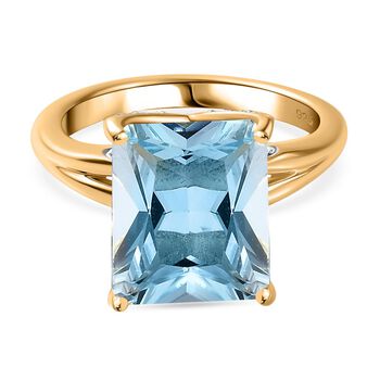 Himmelblauer Topas, Wei&szlig;er Zirkon Ring 925 Silber Gelbgold Vermeil (Gr&ouml;&szlig;e 17.00) ca. 6,12 ct