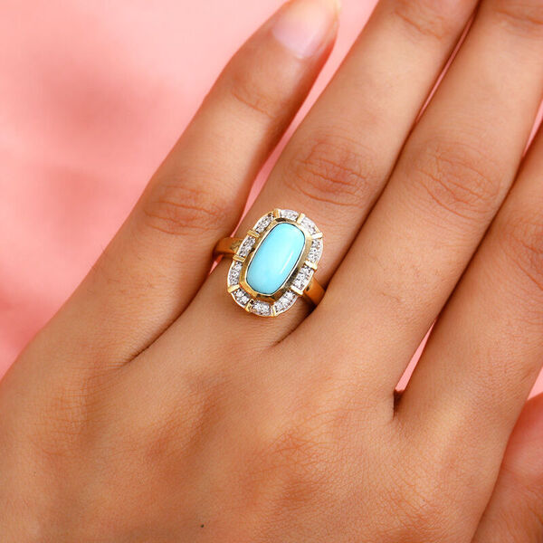 Nat&uuml;rlicher Sleeping Beauty T&uuml;rkis und Zirkon Halo Ring 925 Silber 585 Vergoldet image number 3