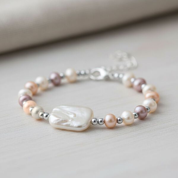 Mehrfarbiges Süßwasserperle 15,85+3,5cm Armband image number 1