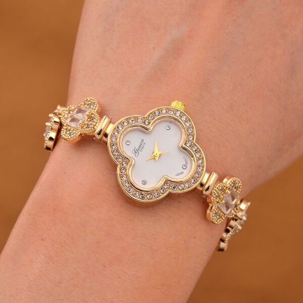 Weißer Kristall, Weißer Zirkonia Uhren Std Gelb image number 2