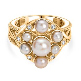 Süßwasser Perle Ring Messing, ca. 3-6mm, (Größe 20.00) 6.74 ct