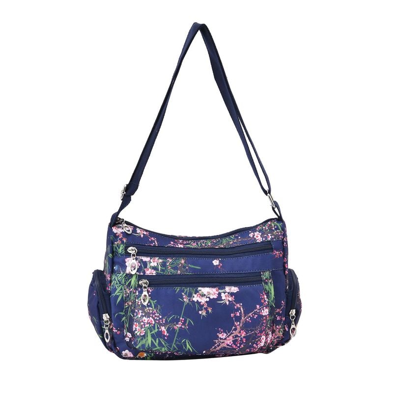 Multitaschen-Tasche mit Blumenmuster, 26x10x20cm, blau image number 0