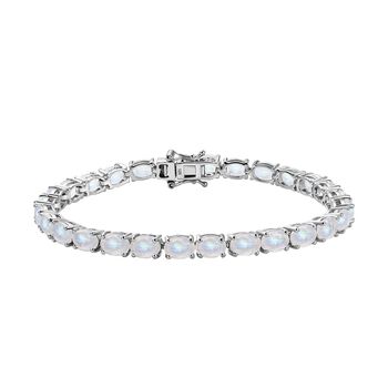 AA Premium Regenbogen Mondstein und wei&szlig;es Zirkon-Armband, ca. 20 cm, 925 Silber platiniert ca. 21,51 ct