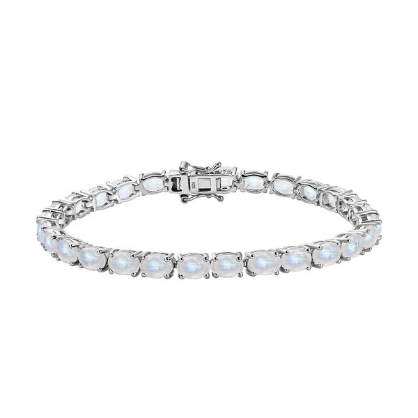 AA Premium Regenbogen Mondstein und wei&szlig;es Zirkon-Armband, ca. 20 cm, 925 Silber platiniert ca. 21,51 ct