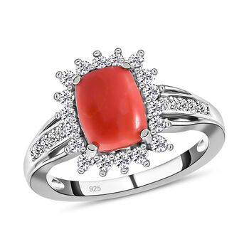 Oregon Pfirsich Opal und Zirkon-Halo-Ring, 925 Silber platiniert, 1,50 ct