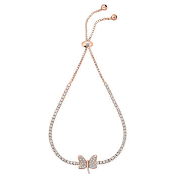 Wei&szlig;es Zirkonia Bolo-Armband, ca 23 cm, ros&eacute;farben ca. 1,92 ct