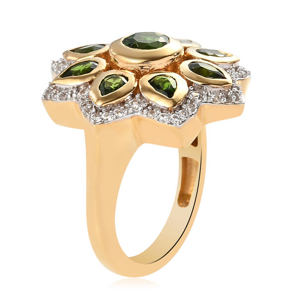 Nat&uuml;rlicher Chromdiopsid und floraler Zirkon-Ring in Silber, 2,53 ct. image number 5