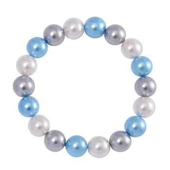Blaues, silbernes und wei&szlig;es Muschelkernperlen-Armband