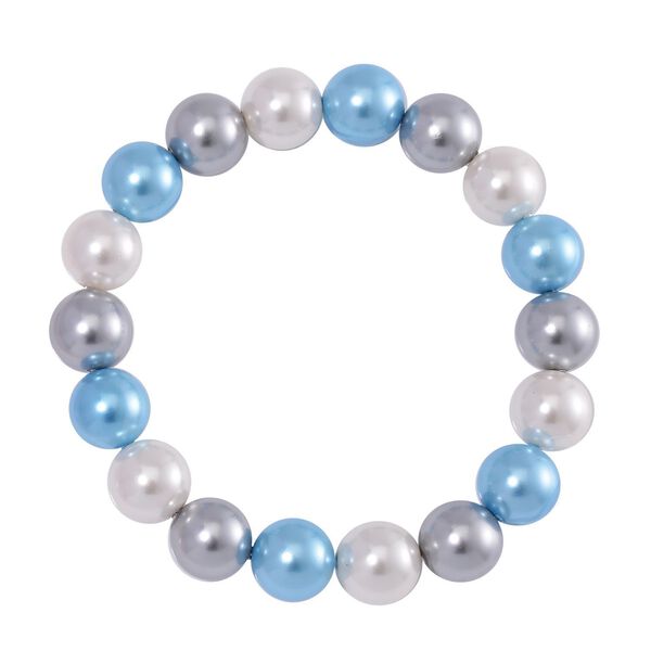Blaues, silbernes und wei&szlig;es Muschelkernperlen-Armband image number 3
