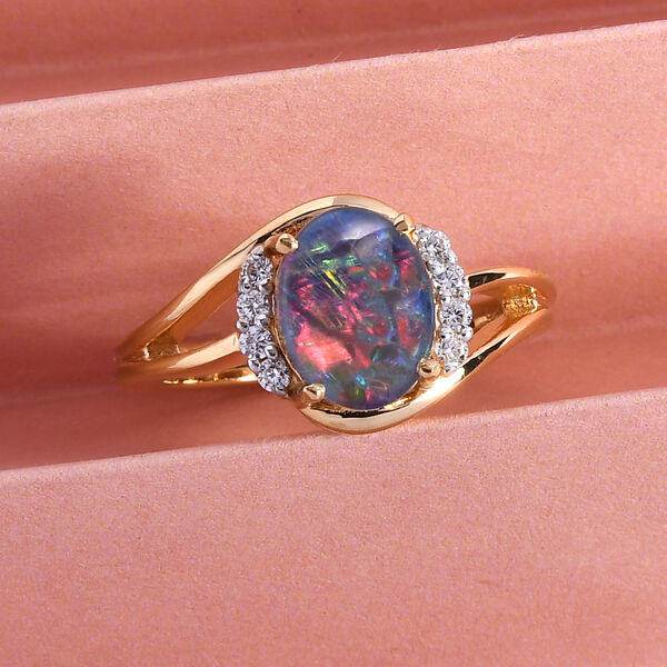 Boulder Opal Triplett und Zirkon Ring 925 Silber vergoldet  ca. 1,35 ct image number 2