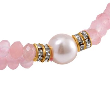 Flexibles Muschelkernperle, Rosenquarz und wei&szlig;es Kristall Armband