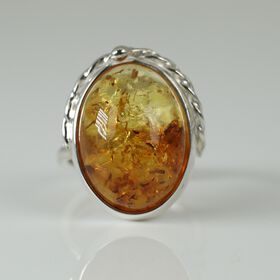 Nat&uuml;rlicher Baltischer Bernstein Ring (Gr&ouml;&szlig;e 17.00-20.00) 925 Silber