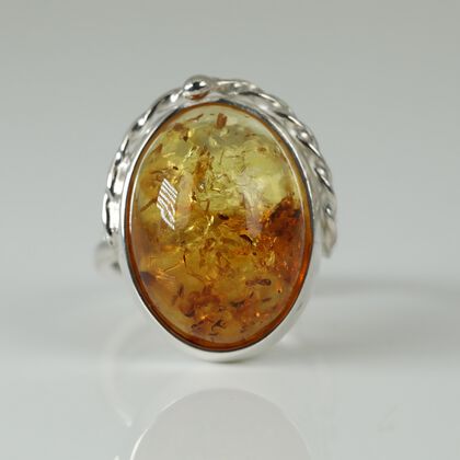 Nat&uuml;rlicher Baltischer Bernstein Ring (Gr&ouml;&szlig;e 17.00-20.00) 925 Silber