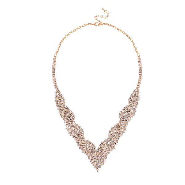 2er Set - Weißer Kristall Halskette und Ohrringe Schmuckset, Messing image number 3