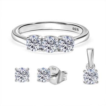 Moissanit Schmuckset, 925 Silber rhodiniert - 1,44 ct.