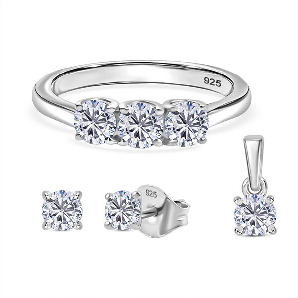 Moissanit Schmuckset 925 Silber rhodiniert (Gr&ouml;&szlig;e 18) ca. 1,44 ct.