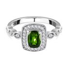 Natürlicher Chromdiopsid und weißer Zirkon-Ring, 925 Silber platiniert (Größe 21.00) ca. 1.22 ct