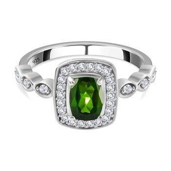 Nat&uuml;rlicher Chromdiopsid und wei&szlig;er Zirkon-Ring, 925 Silber platiniert (Gr&ouml;&szlig;e 21.00) ca. 1.22 ct