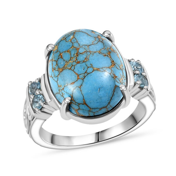 Blaues Türkis, Himmelblauer Topas Ring Edelstahl (Größe 19.00) ca. 7,83 ct image number 3