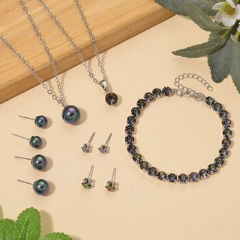 Mehrfarbige Muschelperlen (8-12 mm), Mysticher regenbogen kristall Schmuckset 316L Edelstahl, Nickelfreies Messing