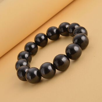 Flexibles, rundes Schungit-Perlen-Armband, 18cm - 204,80 ct.