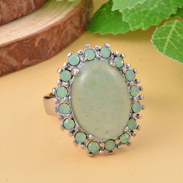 Gr&uuml;ner Aventurin und neongr&uuml;ner Kristall Ring, ca. 5,00 ct. image number 2