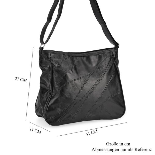 Umh&auml;ngetasche aus Leder, Patchwork-Design, 31&times;11&times;27cm, Burgund image number 8