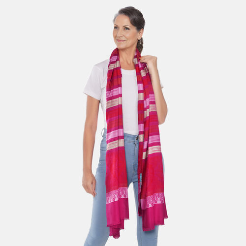 Jacquard gewebter Schal, Streifenmuster, Rot und Rosa image number 1